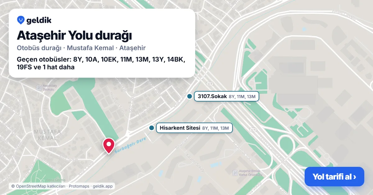 Ataşehir Yolu otobüs durağı haritada: konumu ve yakındaki duraklar