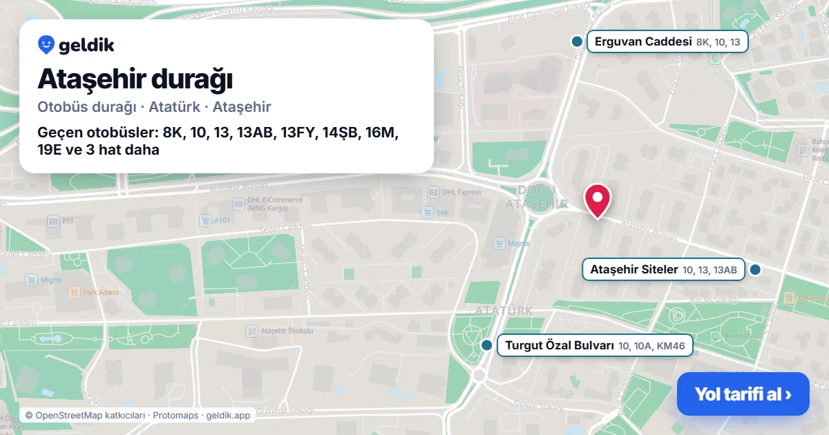 Ataşehir otobüs durağı haritada: konumu ve yakındaki duraklar