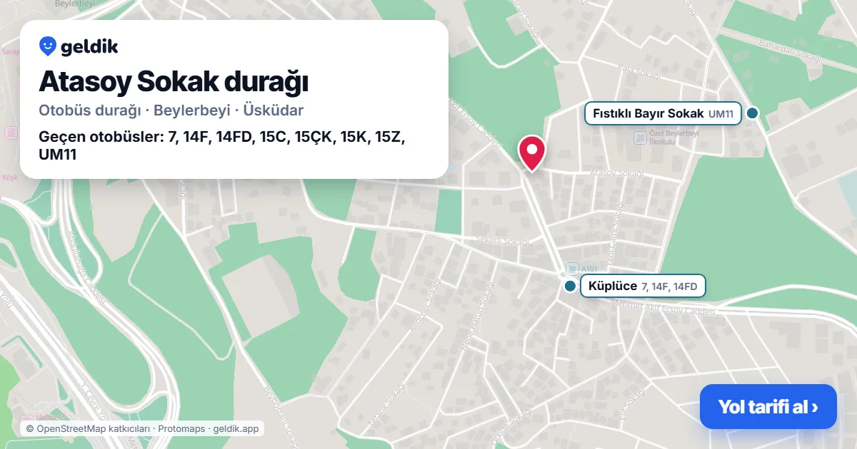 Atasoy Sokak otobüs durağı haritada: konumu ve yakındaki duraklar