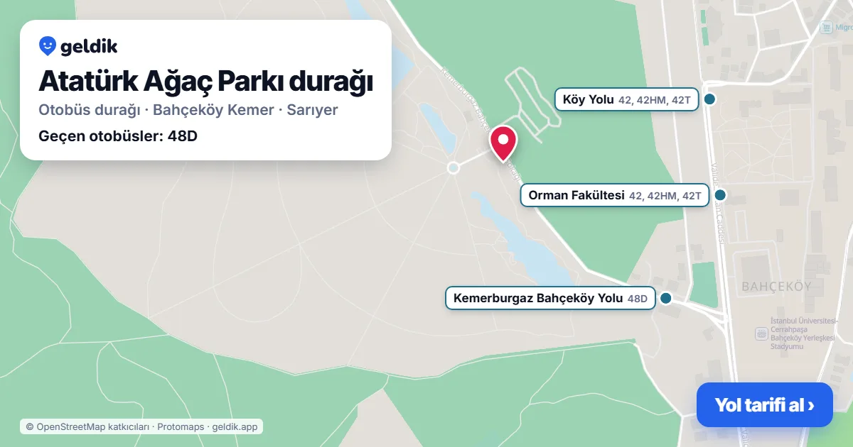 Atatürk Ağaç Parkı otobüs durağı haritada: konumu ve yakındaki duraklar