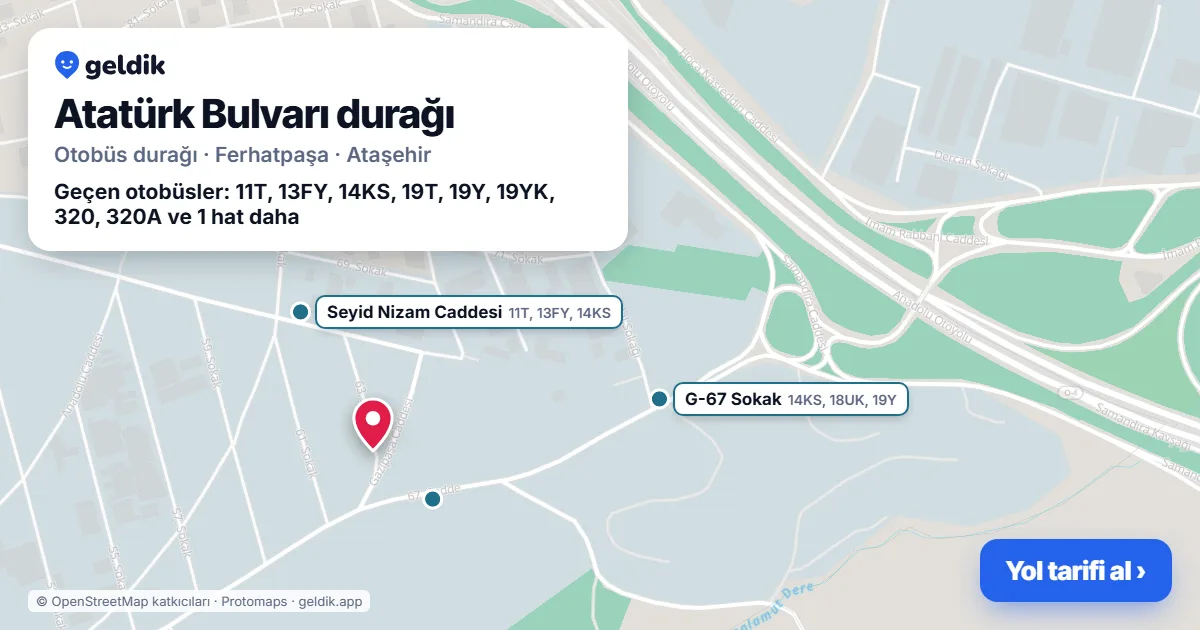 Atatürk Bulvarı otobüs durağı haritada: konumu ve yakındaki duraklar