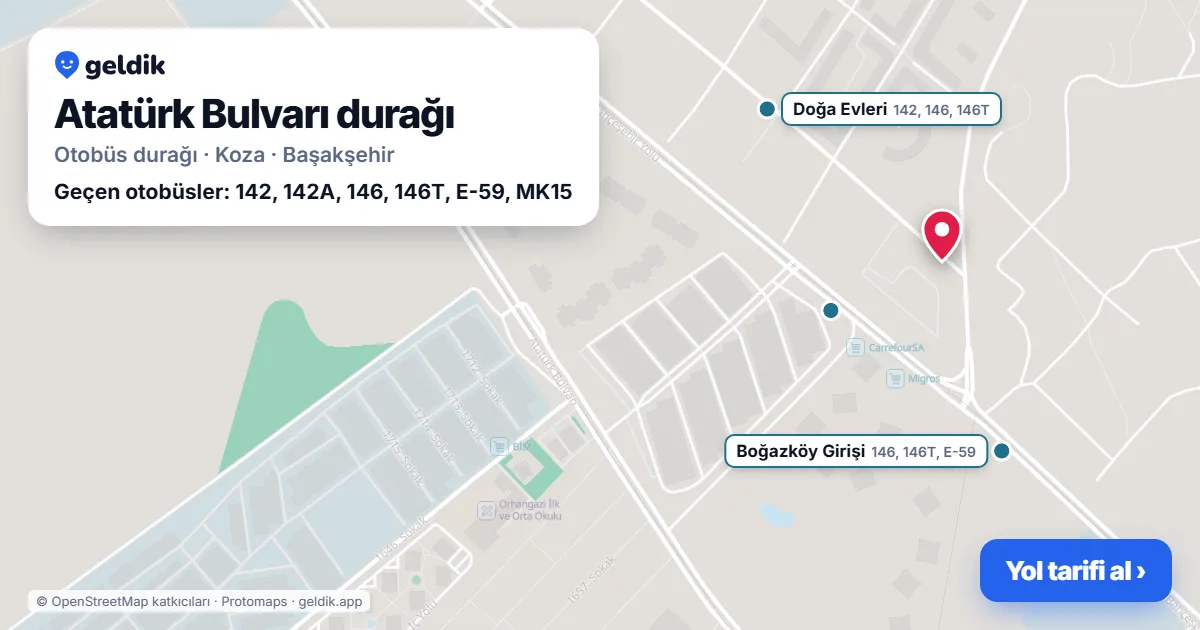 Atatürk Bulvarı otobüs durağı haritada: konumu ve yakındaki duraklar