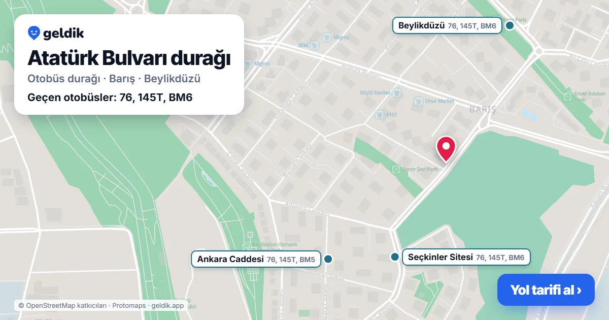 Atatürk Bulvarı otobüs durağı haritada: konumu ve yakındaki duraklar