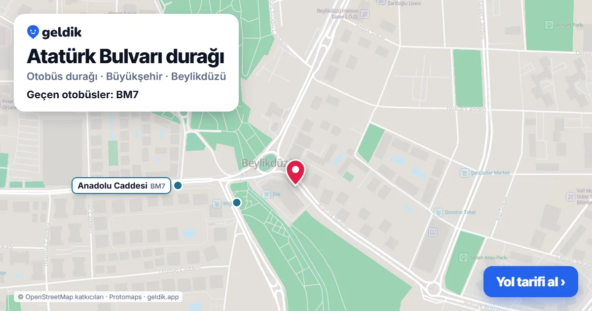 Atatürk Bulvarı otobüs durağı haritada: konumu ve yakındaki duraklar