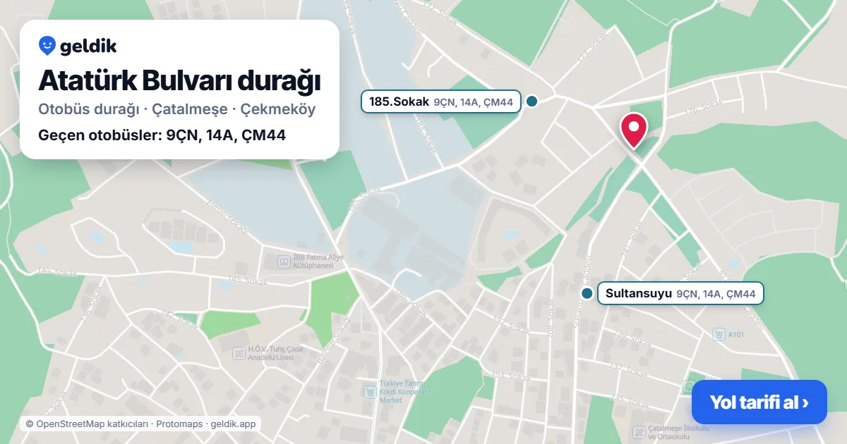 Atatürk Bulvarı otobüs durağı haritada: konumu ve yakındaki duraklar