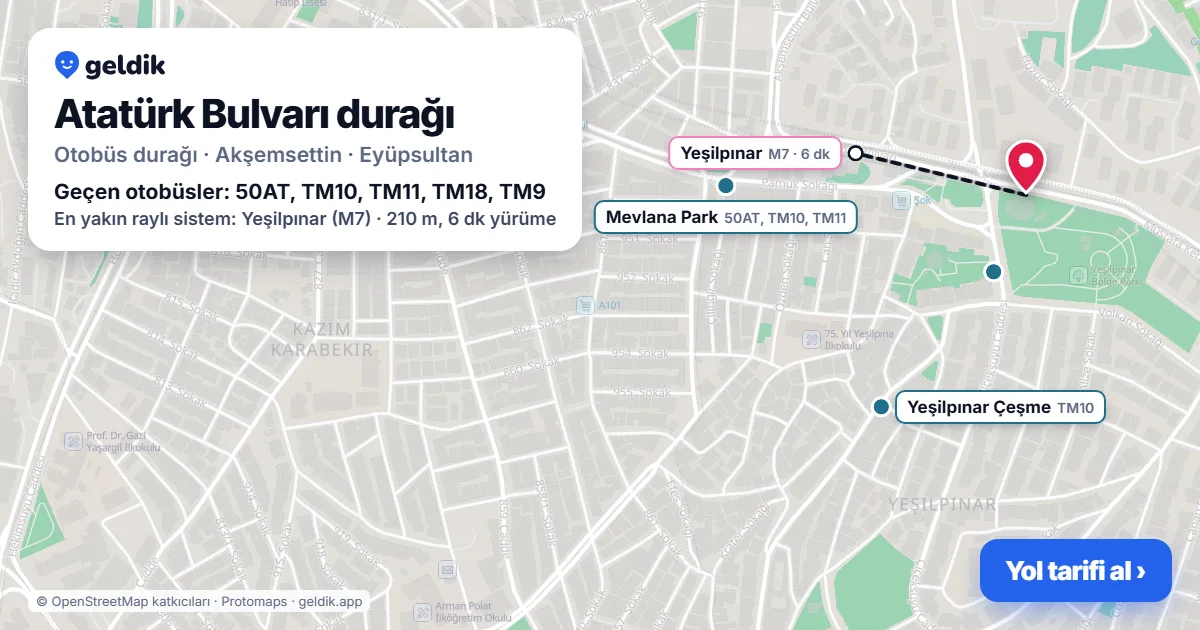 Atatürk Bulvarı otobüs durağı haritada: konumu ve yakındaki duraklar