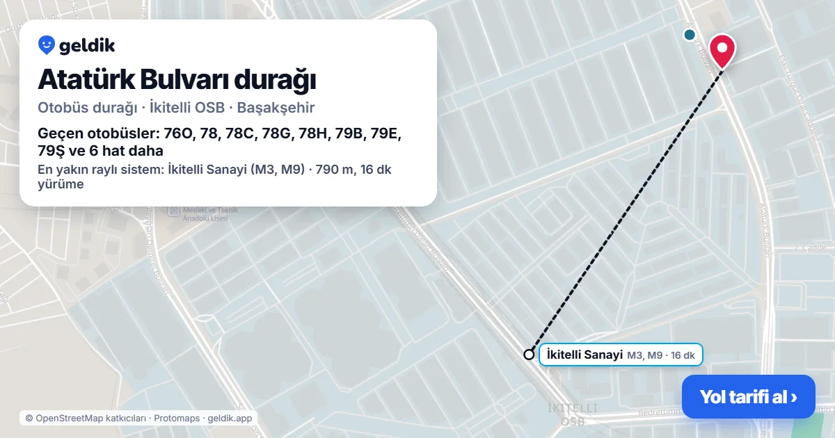 Atatürk Bulvarı otobüs durağı haritada: konumu ve yakındaki duraklar