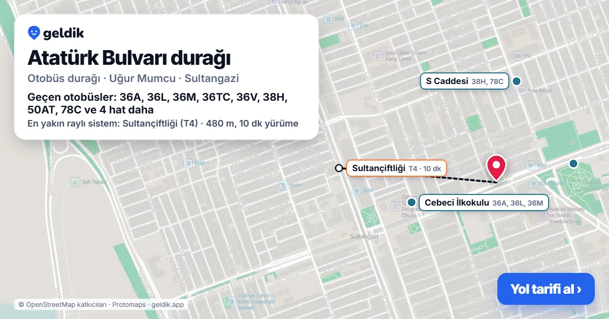Atatürk Bulvarı otobüs durağı haritada: konumu ve yakındaki duraklar