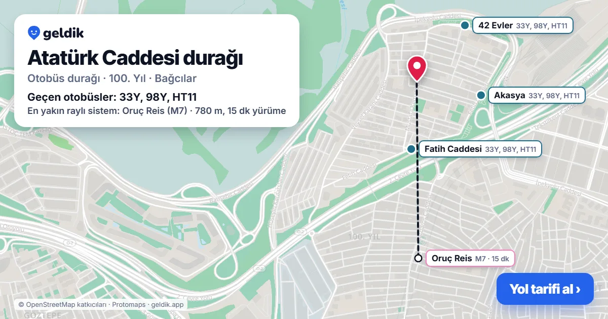 Atatürk Caddesi otobüs durağı haritada: konumu ve yakındaki duraklar
