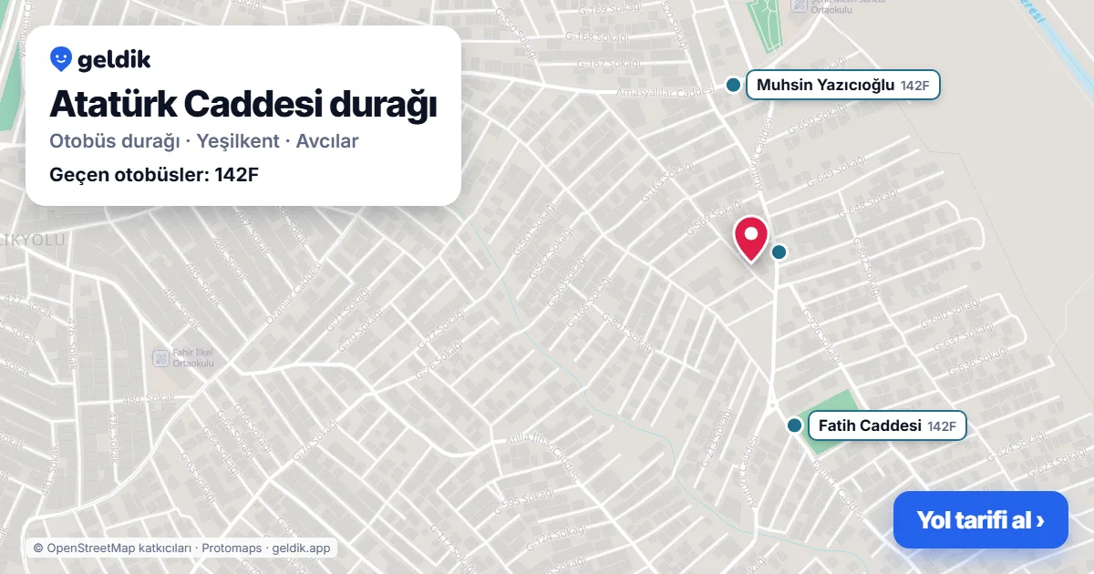 Atatürk Caddesi otobüs durağı haritada: konumu ve yakındaki duraklar