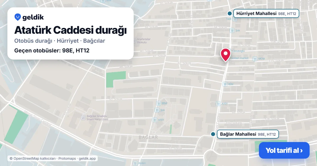 Atatürk Caddesi otobüs durağı haritada: konumu ve yakındaki duraklar