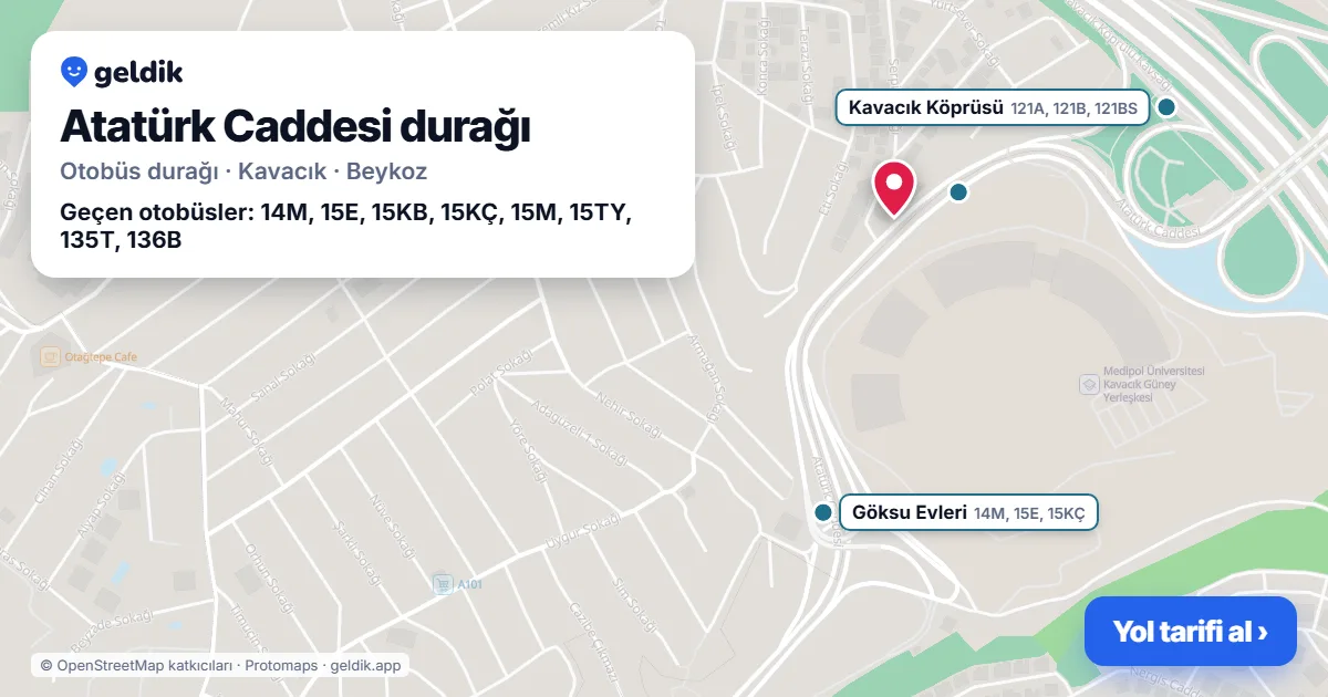 Atatürk Caddesi otobüs durağı haritada: konumu ve yakındaki duraklar