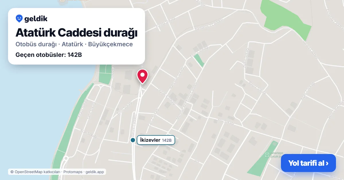Atatürk Caddesi otobüs durağı haritada: konumu ve yakındaki duraklar