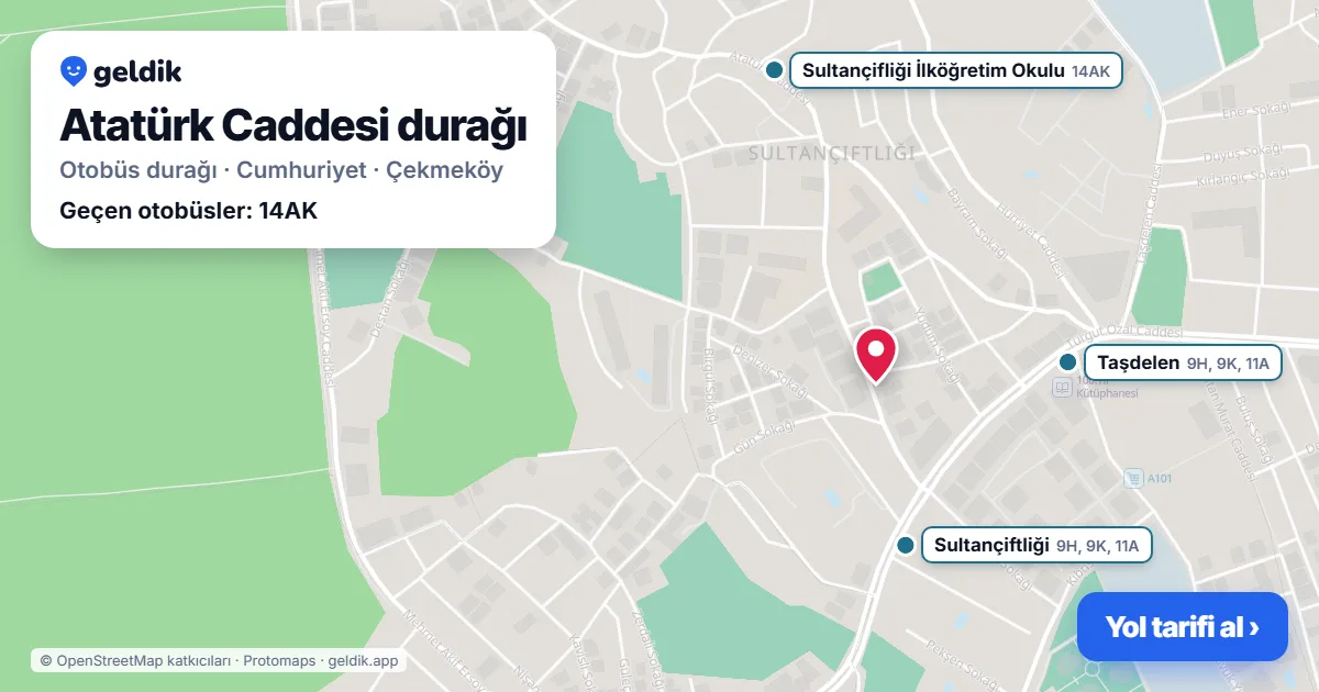 Atatürk Caddesi otobüs durağı haritada: konumu ve yakındaki duraklar
