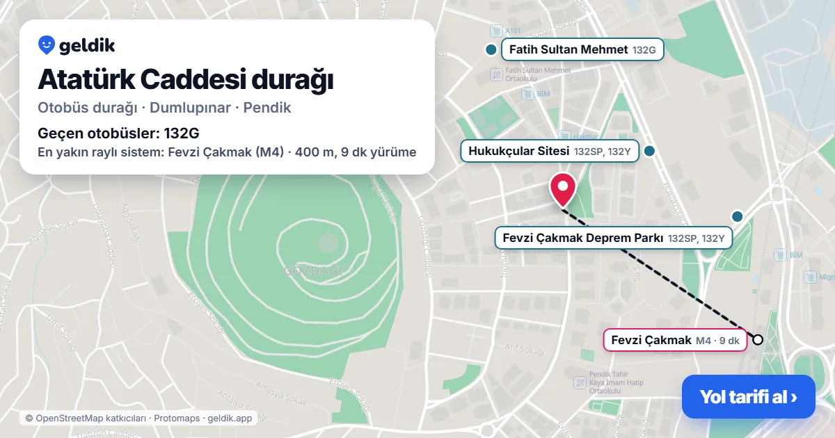 Atatürk Caddesi otobüs durağı haritada: konumu ve yakındaki duraklar