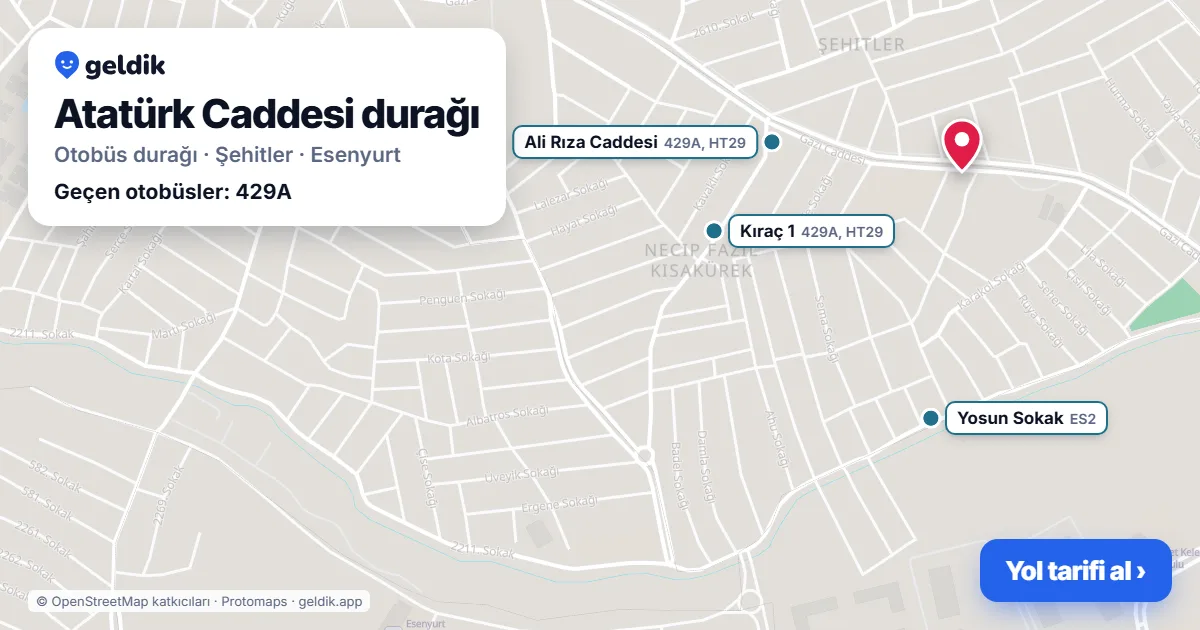 Atatürk Caddesi otobüs durağı haritada: konumu ve yakındaki duraklar