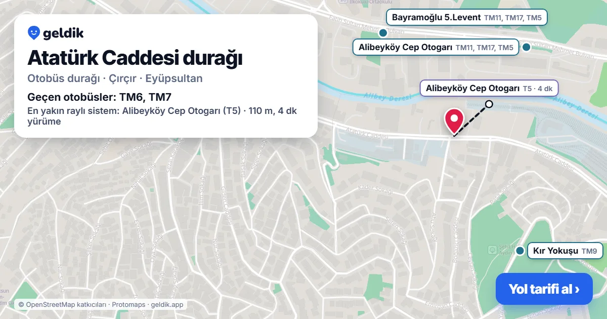 Atatürk Caddesi otobüs durağı haritada: konumu ve yakındaki duraklar