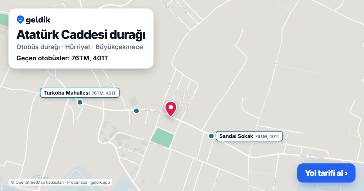 Atatürk Caddesi otobüs durağı haritada: konumu ve yakındaki duraklar