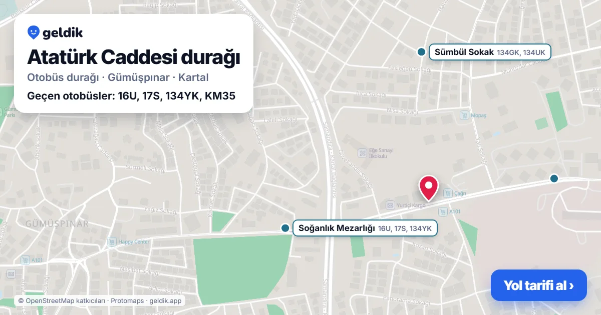 Atatürk Caddesi otobüs durağı haritada: konumu ve yakındaki duraklar