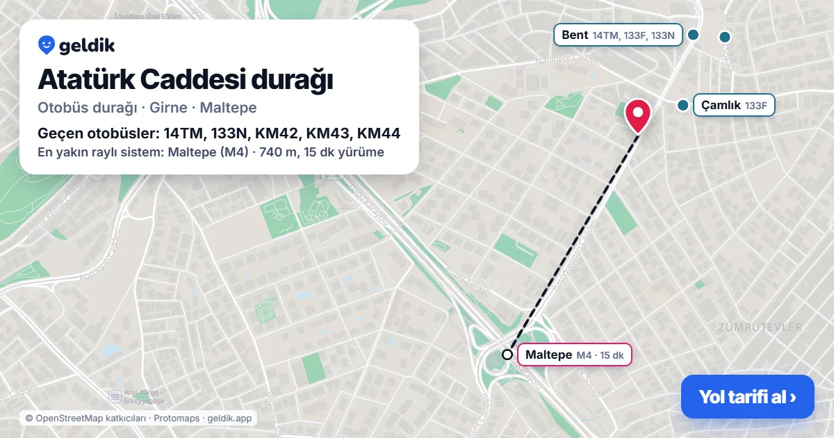 Atatürk Caddesi otobüs durağı haritada: konumu ve yakındaki duraklar
