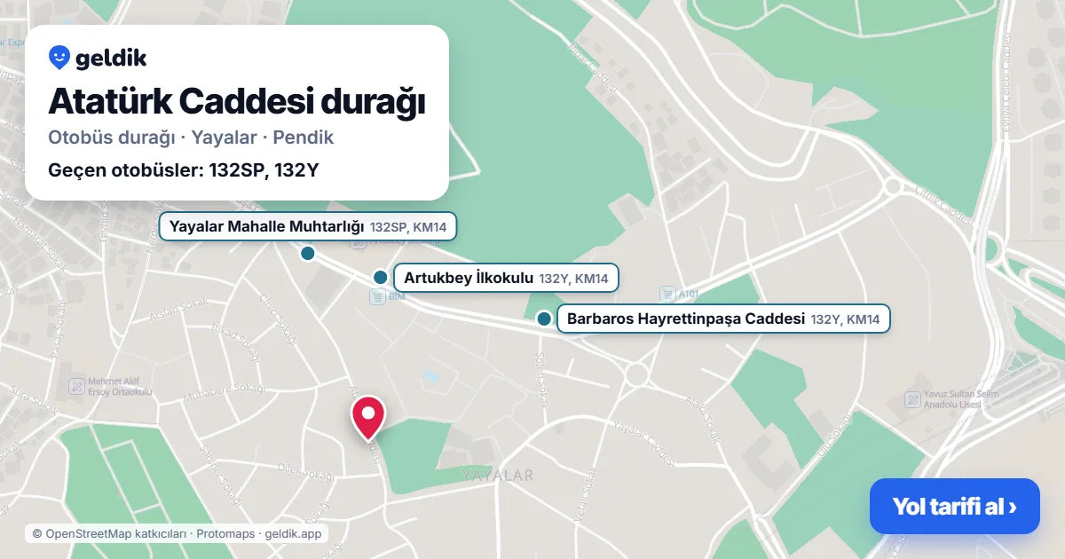 Atatürk Caddesi otobüs durağı haritada: konumu ve yakındaki duraklar