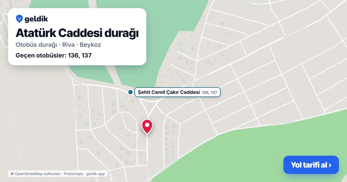 Atatürk Caddesi otobüs durağı haritada: konumu ve yakındaki duraklar