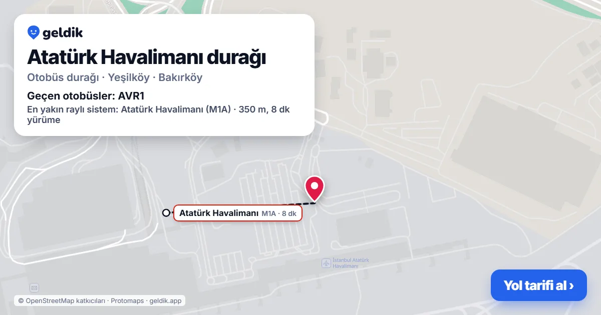 Atatürk Havalimanı otobüs durağı haritada: konumu ve yakındaki duraklar