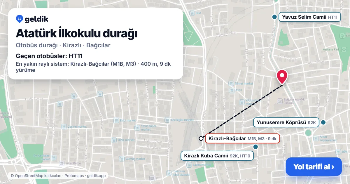 Atatürk İlkokulu otobüs durağı haritada: konumu ve yakındaki duraklar