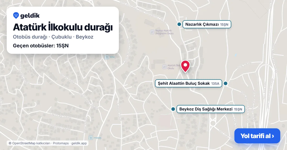 Atatürk İlkokulu otobüs durağı haritada: konumu ve yakındaki duraklar