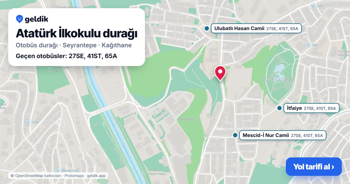 Atatürk İlkokulu otobüs durağı haritada: konumu ve yakındaki duraklar