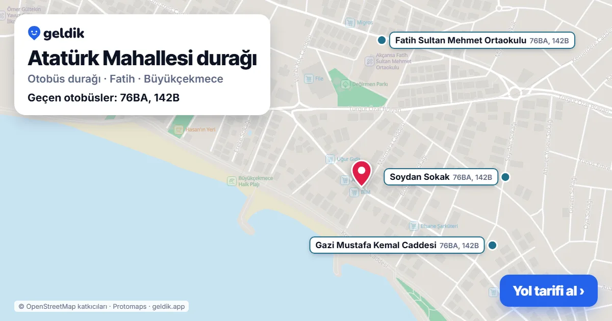 Atatürk Mahallesi otobüs durağı haritada: konumu ve yakındaki duraklar