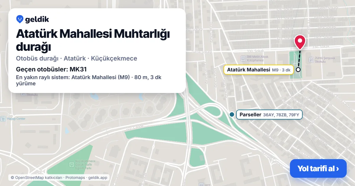 Atatürk Mahallesi Muhtarlığı otobüs durağı haritada: konumu ve yakındaki duraklar