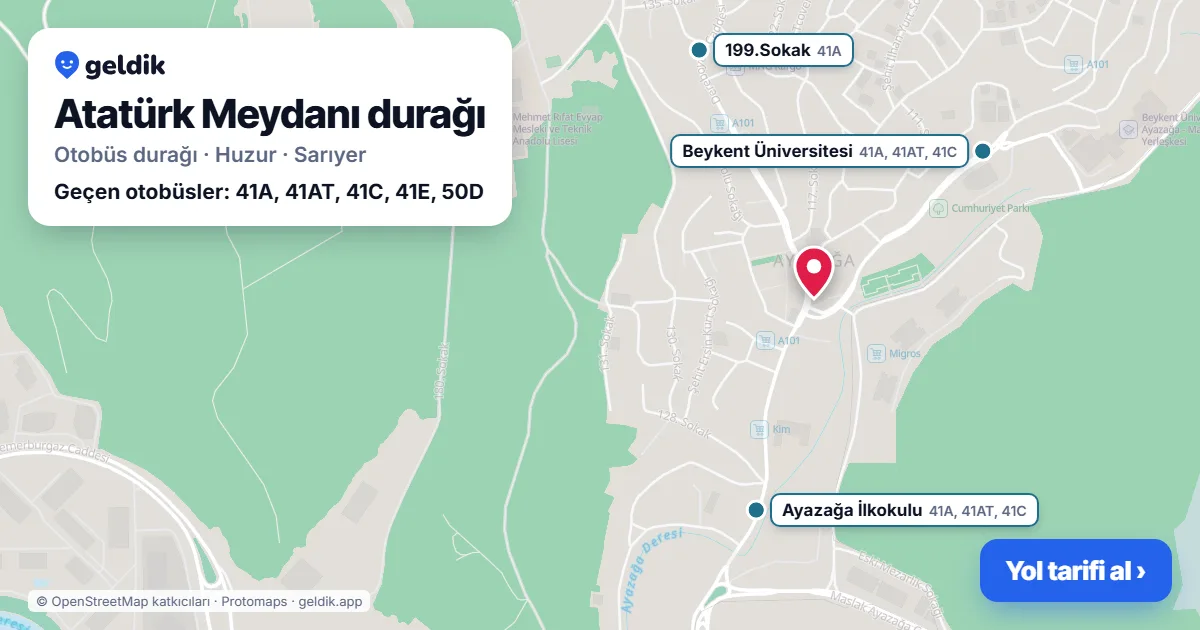 Atatürk Meydanı otobüs durağı haritada: konumu ve yakındaki duraklar