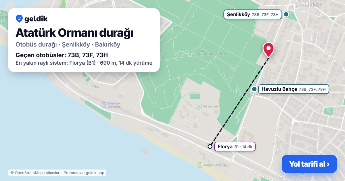 Atatürk Ormanı otobüs durağı haritada: konumu ve yakındaki duraklar