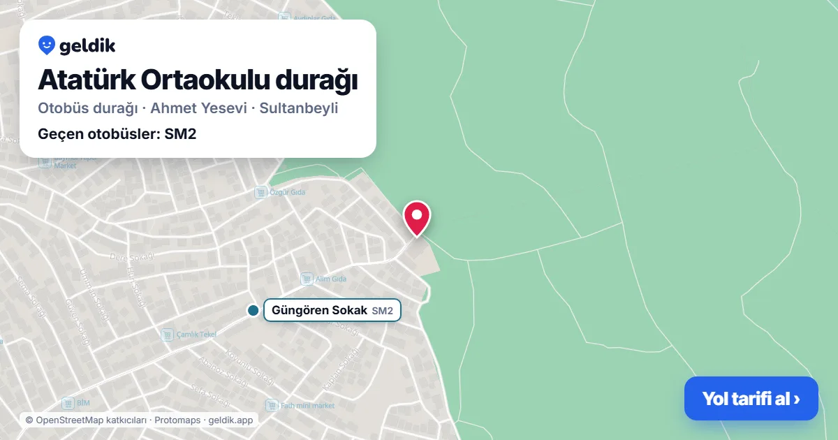 Atatürk Ortaokulu otobüs durağı haritada: konumu ve yakındaki duraklar
