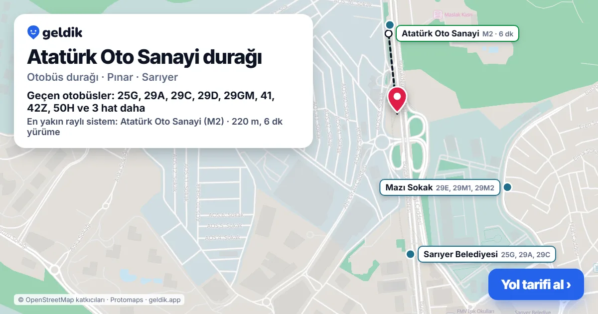 Atatürk Oto Sanayi otobüs durağı haritada: konumu ve yakındaki duraklar