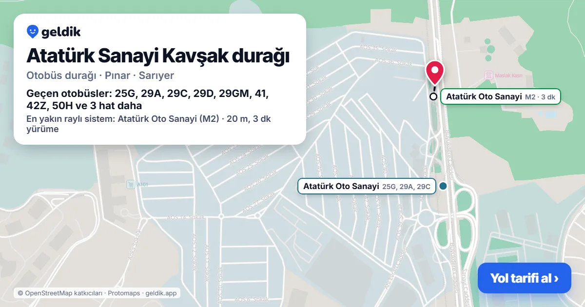Atatürk Sanayi Kavşak otobüs durağı haritada: konumu ve yakındaki duraklar