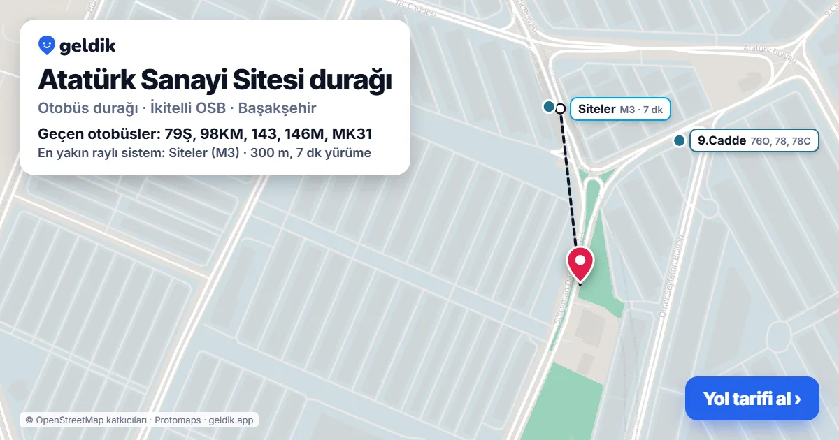 Atatürk Sanayi Sitesi otobüs durağı haritada: konumu ve yakındaki duraklar