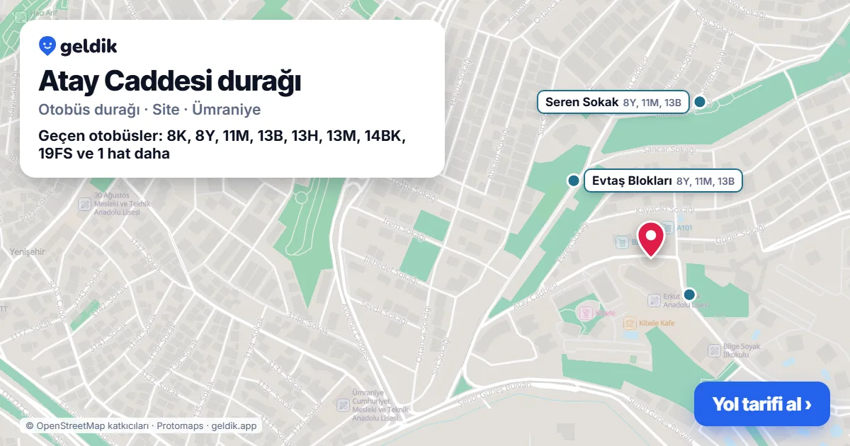 Atay Caddesi otobüs durağı haritada: konumu ve yakındaki duraklar