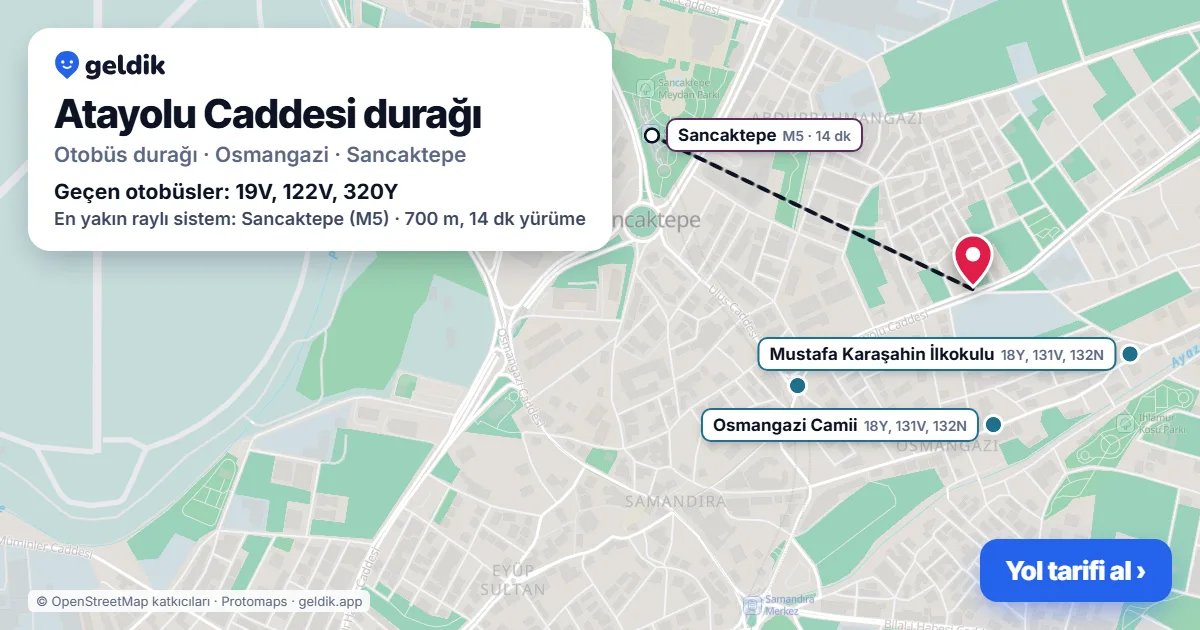 Atayolu Caddesi otobüs durağı haritada: konumu ve yakındaki duraklar