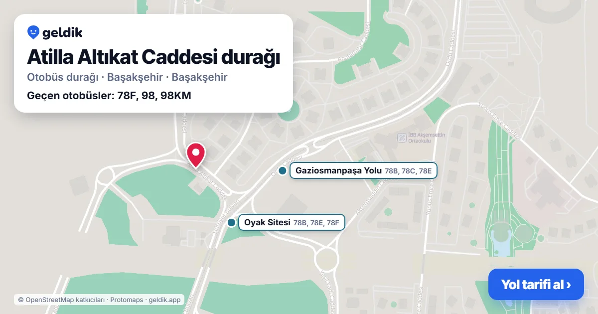 Atilla Altıkat Caddesi otobüs durağı haritada: konumu ve yakındaki duraklar