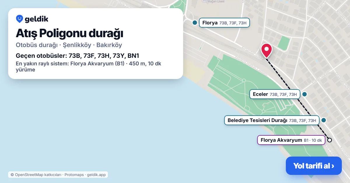Atış Poligonu otobüs durağı haritada: konumu ve yakındaki duraklar