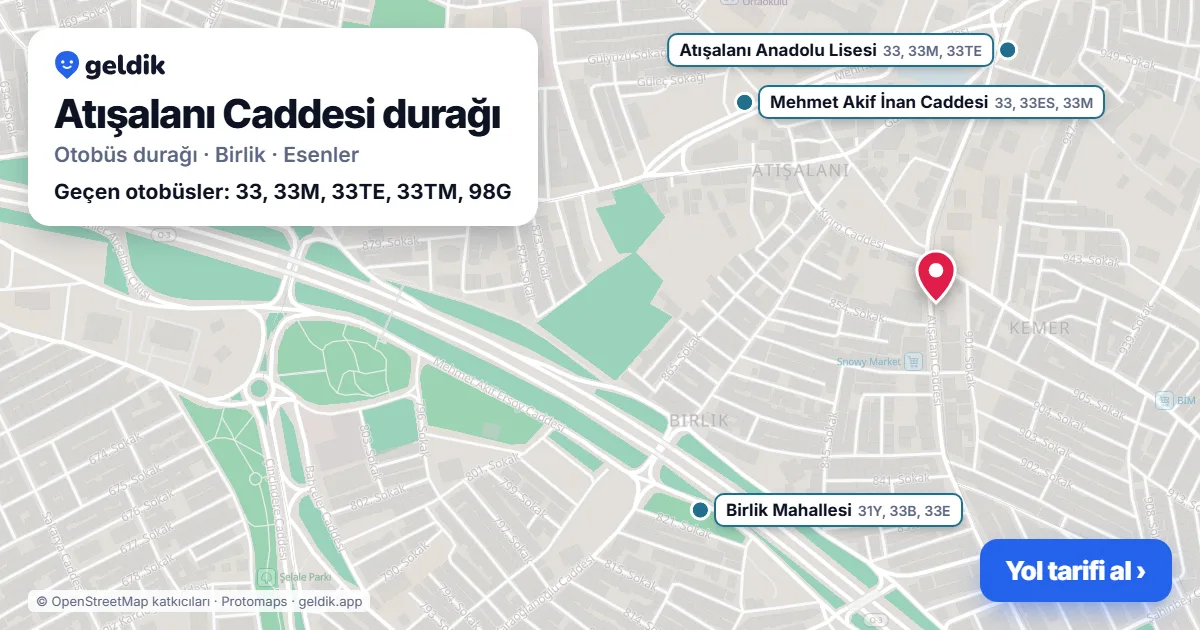 Atışalanı Caddesi otobüs durağı haritada: konumu ve yakındaki duraklar