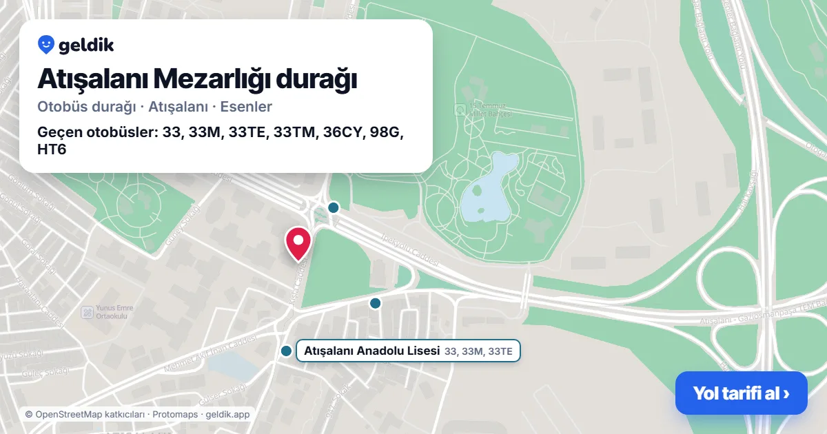 Atışalanı Mezarlığı otobüs durağı haritada: konumu ve yakındaki duraklar