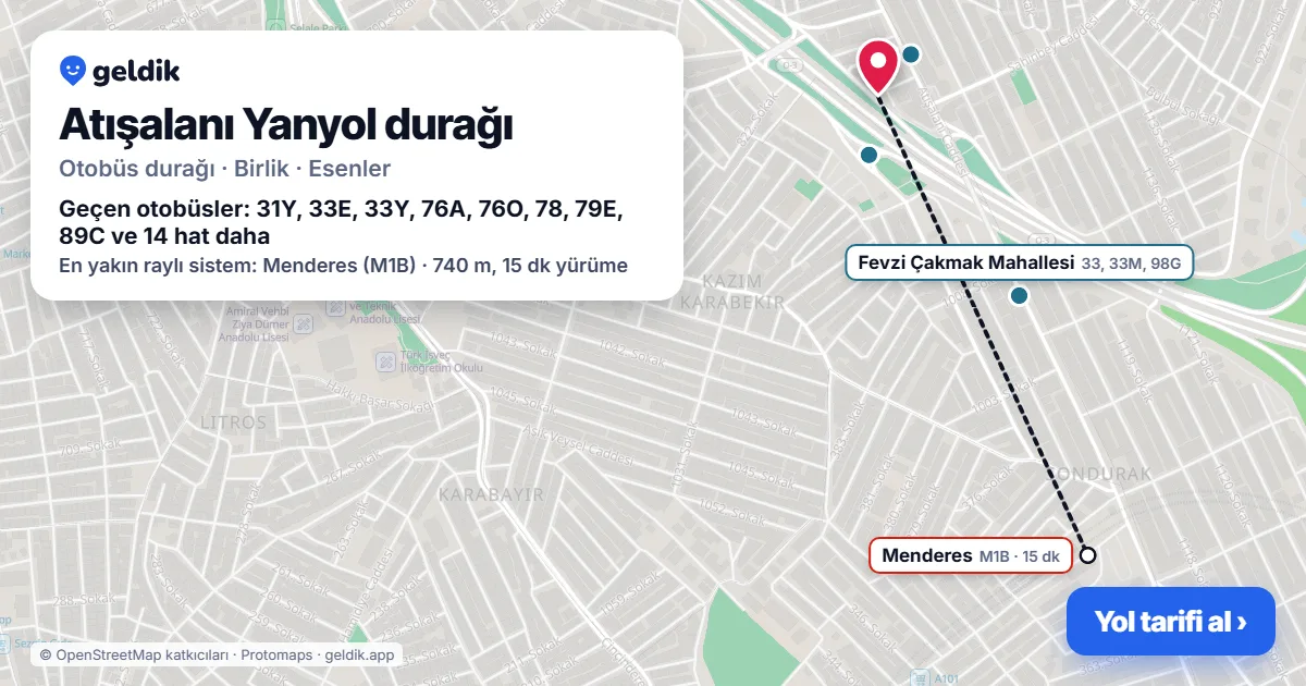 Atışalanı Yanyol otobüs durağı haritada: konumu ve yakındaki duraklar