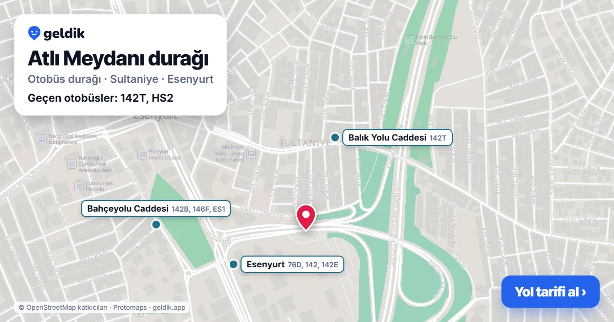 Atlı Meydanı otobüs durağı haritada: konumu ve yakındaki duraklar