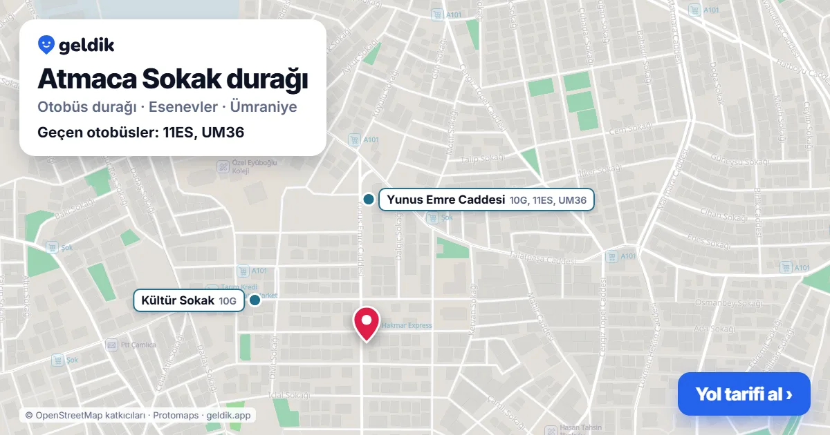 Atmaca Sokak otobüs durağı haritada: konumu ve yakındaki duraklar