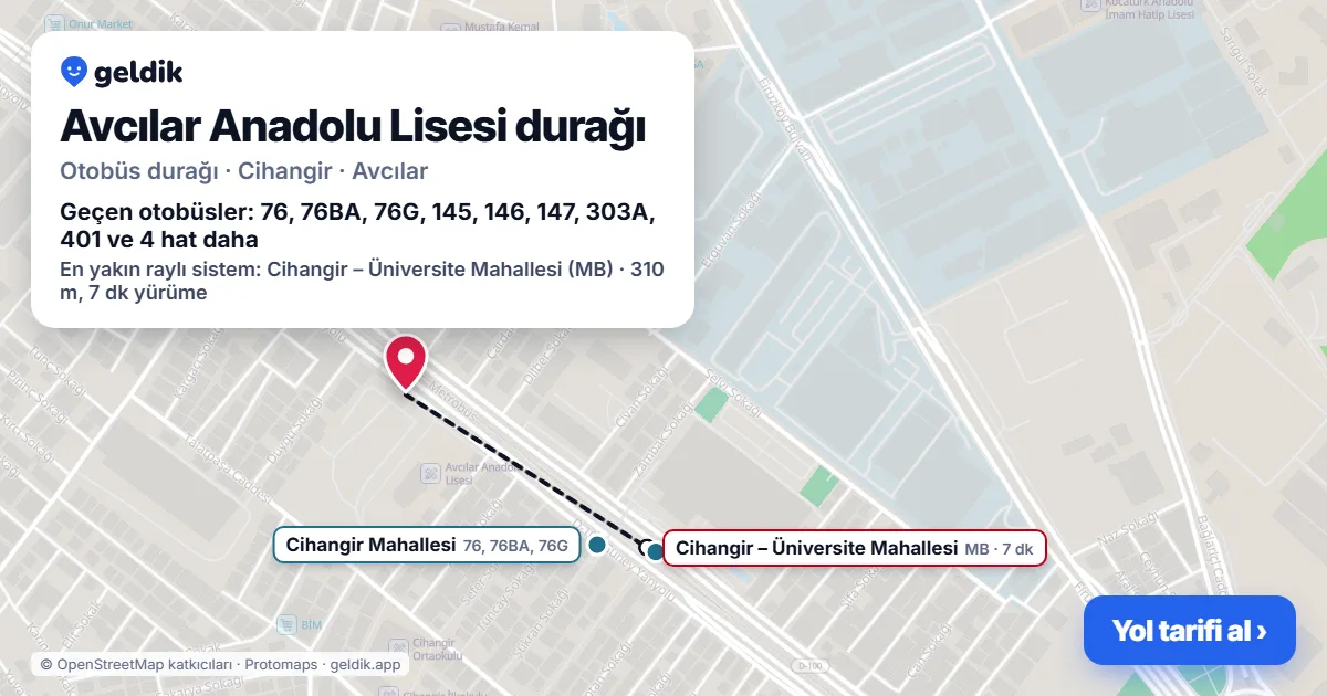 Avcılar Anadolu Lisesi otobüs durağı haritada: konumu ve yakındaki duraklar
