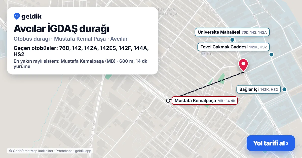 Avcılar İGDAŞ otobüs durağı haritada: konumu ve yakındaki duraklar