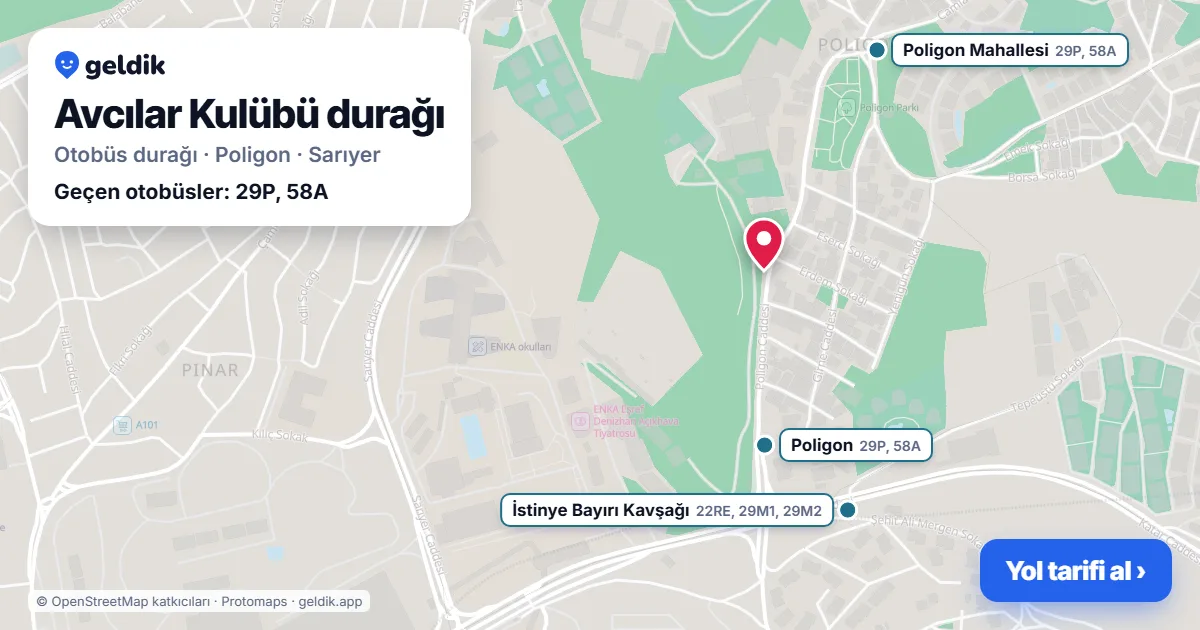 Avcılar Kulübü otobüs durağı haritada: konumu ve yakındaki duraklar